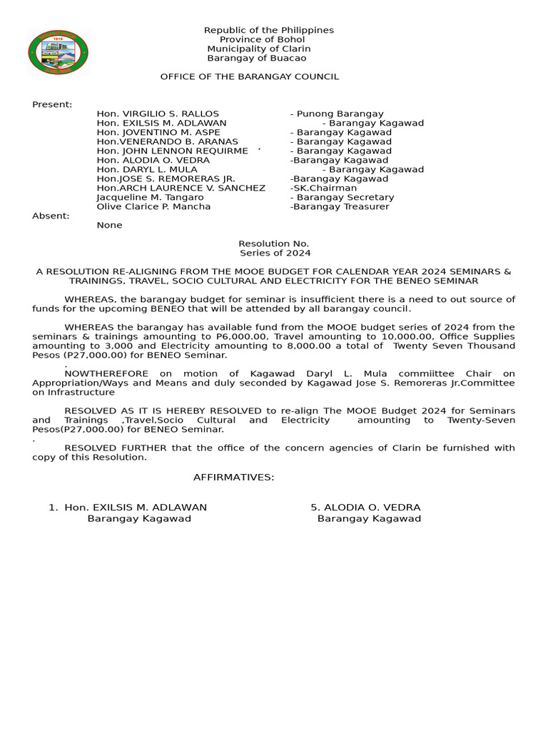 Resolution for BOMUNTREAL Seminar Funding | PDF