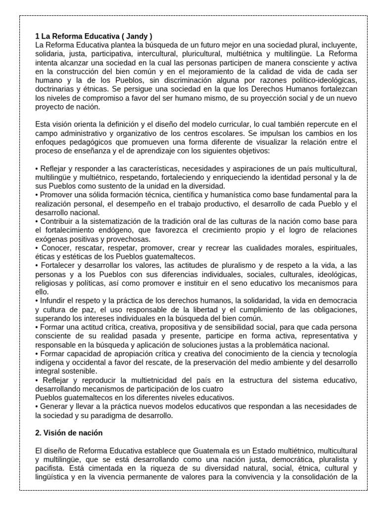 Reforma Educativa en Guatemala: Inclusión y Diversidad | PDF | Plan de ...