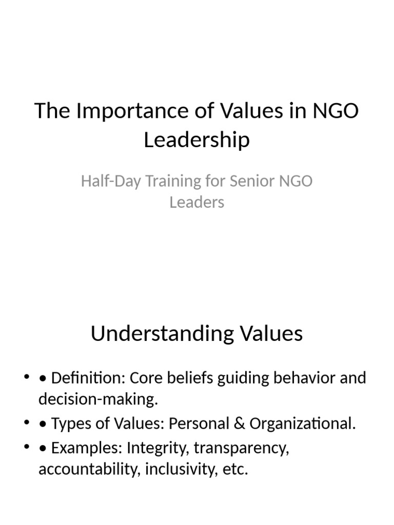 Values in NGO Leadership Training | PDF | Leadership | Evaluation