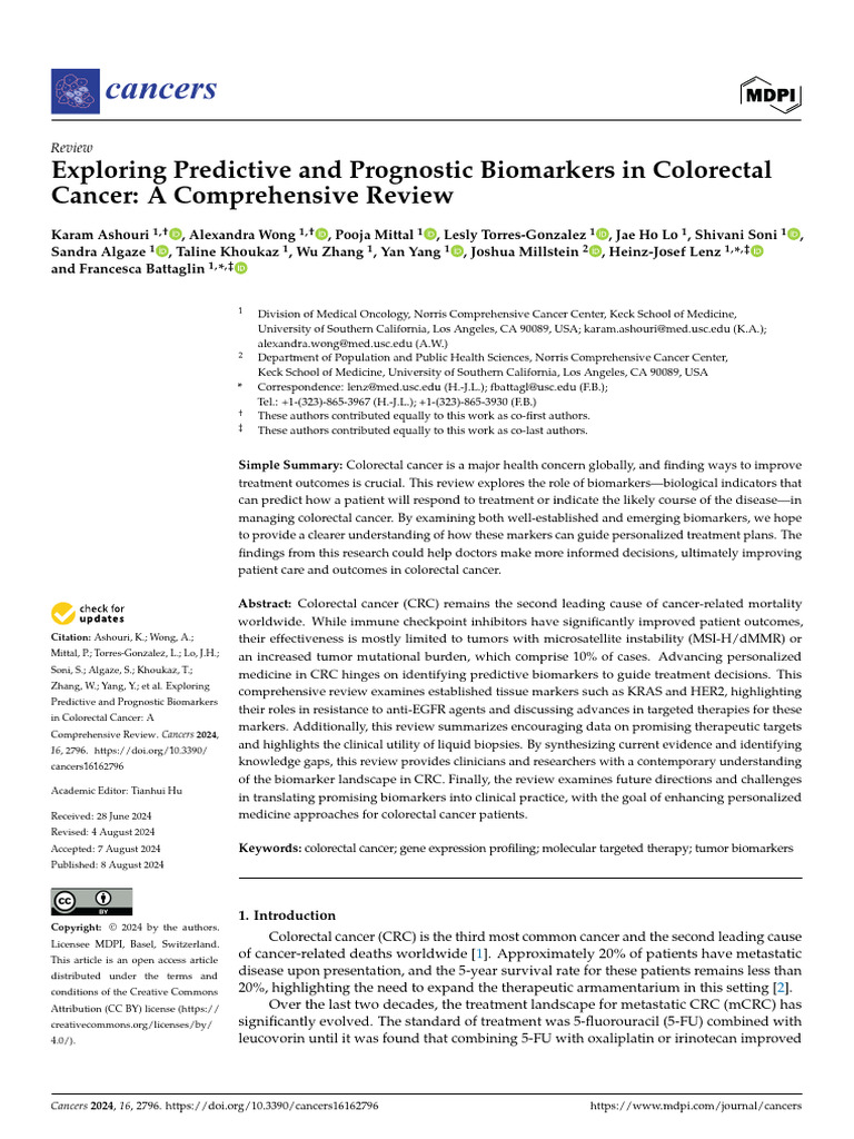 Colorectal Cancer Biomarkers Review | PDF | Biomarker | Cancer