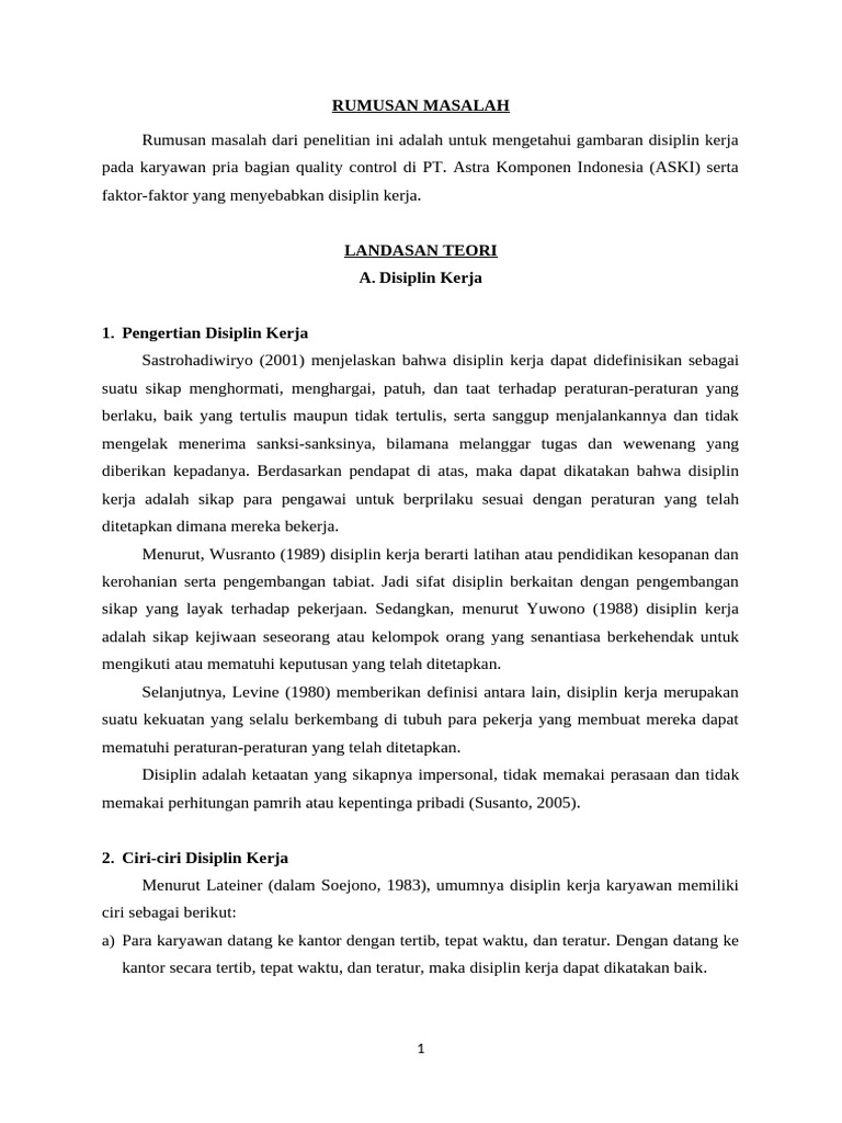 Disiplin Kerja Karyawan Quality Control ASKI | PDF
