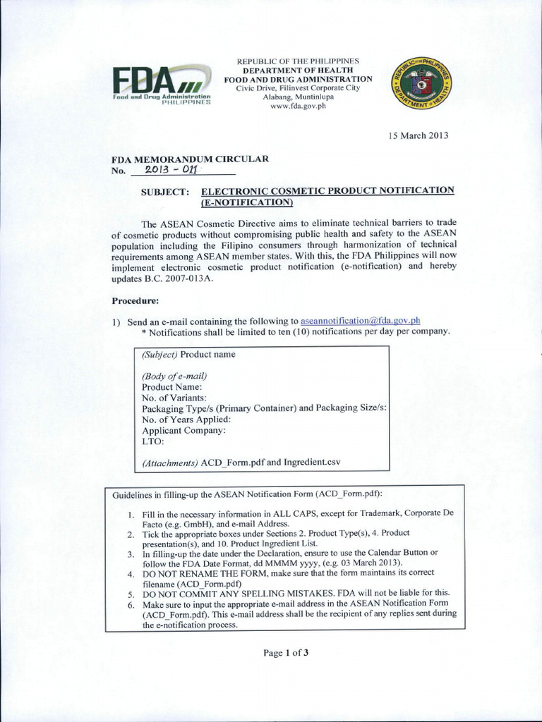 FDA Memorandum Circular No.2013 011 | PDF