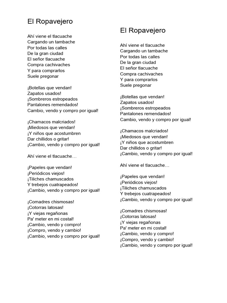 El Ropavejero Letra | PDF