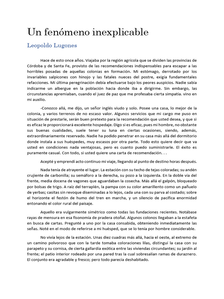 Un Fenómeno Inexplicable Lugones Pdf Sombra