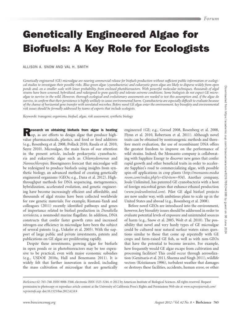 Genetically Engineered Algae For | PDF | Algae | Cyanobacteria