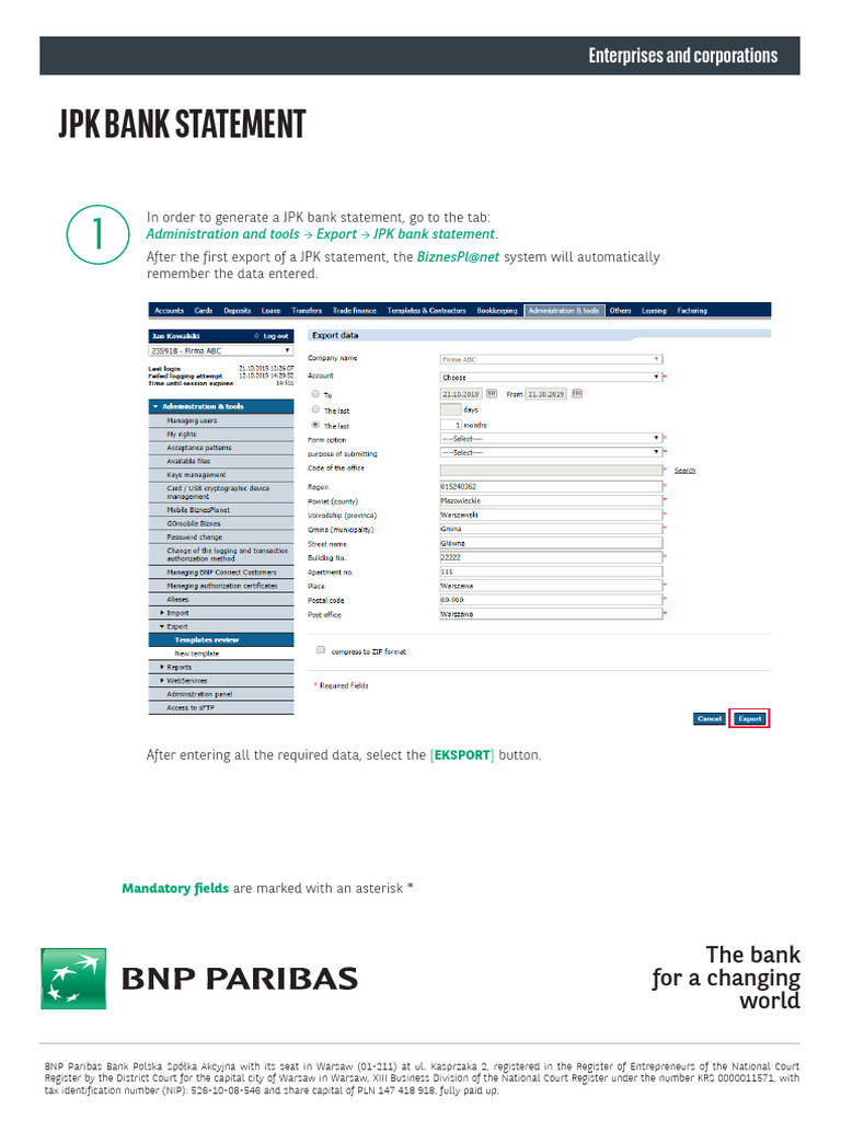 JPK Bank Statement Guide | PDF