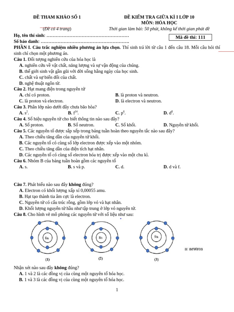 Lớp 10 Ôn Giữa HK1 (Đề 1-5) | PDF