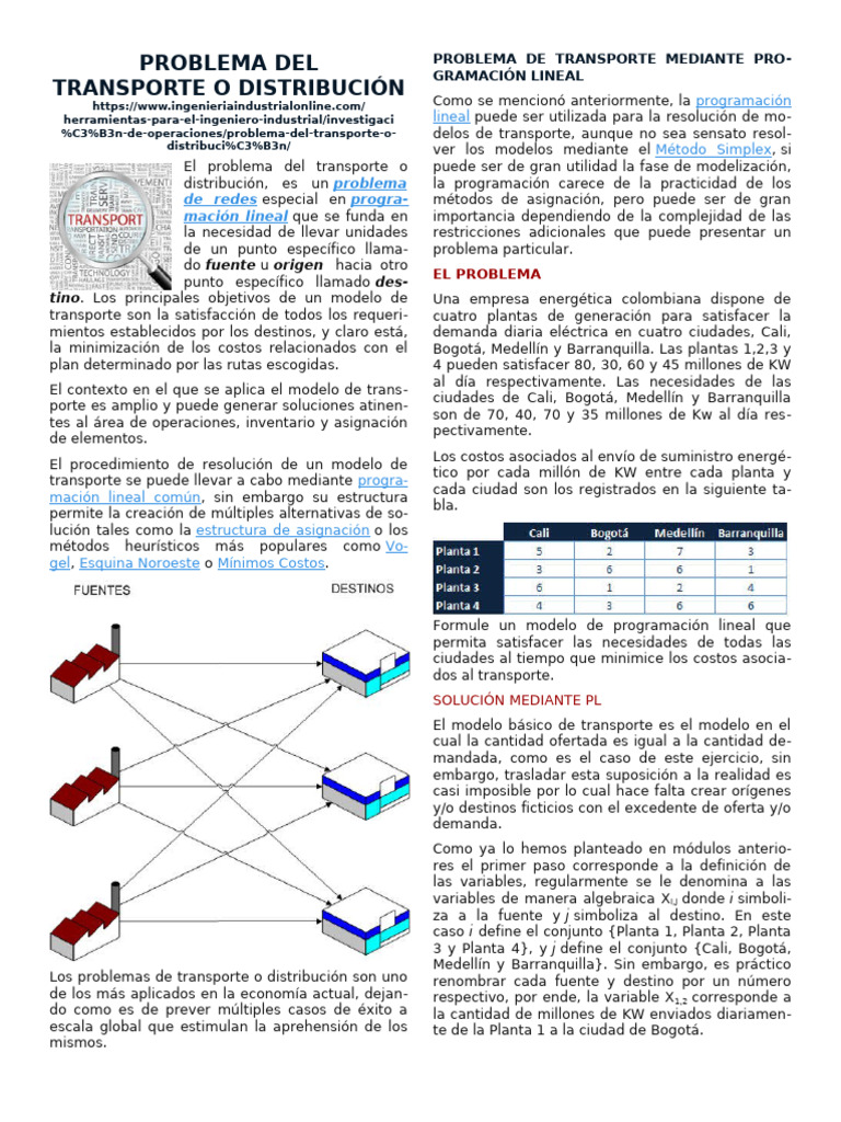 Problema de Transporte en Programación Lineal | PDF | Programación ...