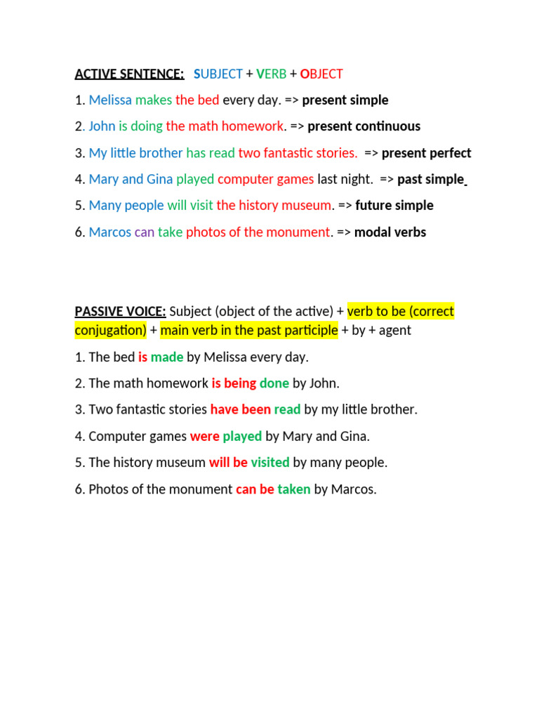Active and Passive Voice Structures | PDF | Language Arts & Discipline ...