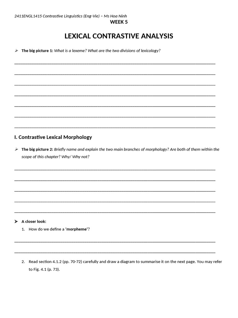 ContraLing - Week 5 - Worksheet - 0924 | PDF | Lexicon | Morphology ...