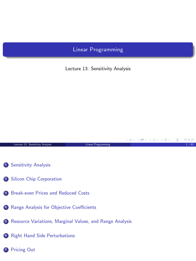 L13 Sensitivity | PDF | Matrix (Mathematics) | Linear Programming