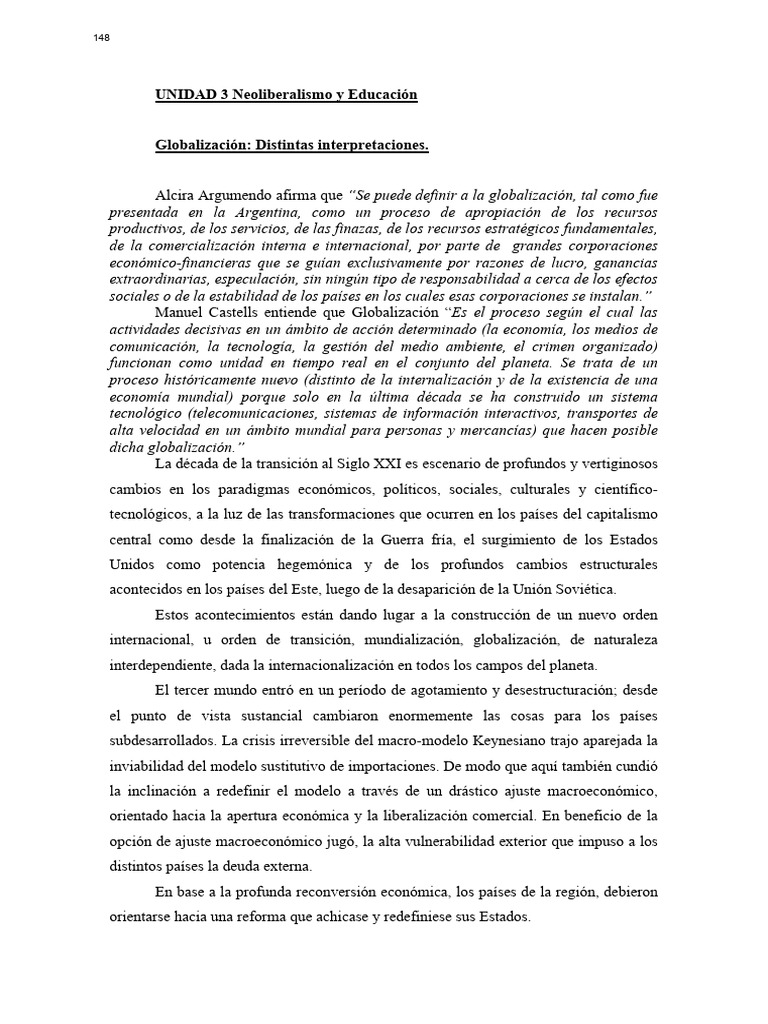 Neoliberalismo y Educación en la Globalización | PDF | Plan de estudios ...