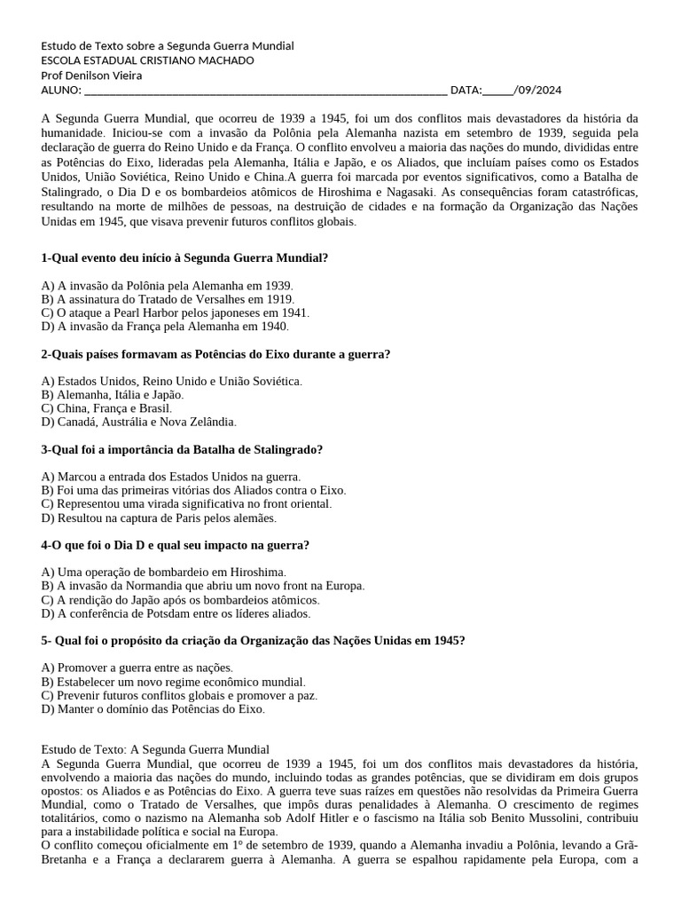 Estudo sobre a Segunda Guerra Mundial | PDF | Segunda Guerra Mundial ...
