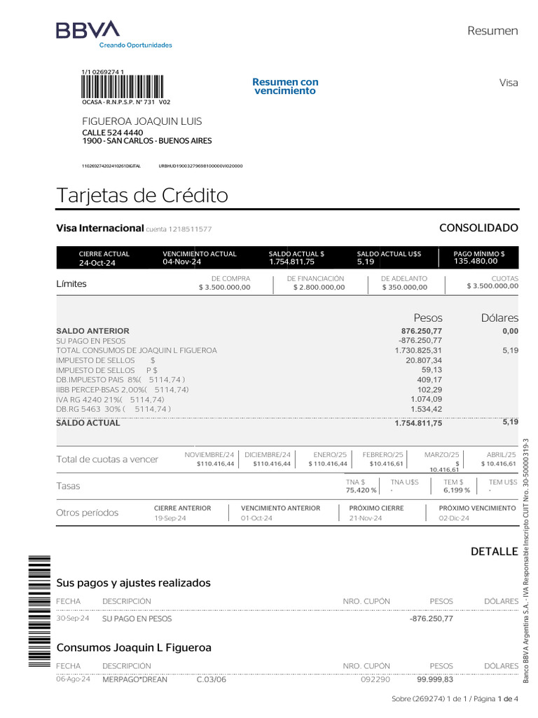 Resumen de Consumos Merpago Alpina | PDF | Tarjeta de crédito | Tarjeta ...