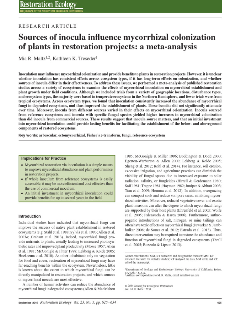 Restoration Ecology - 2015 - Maltz - Sources of Inocula Influence ...