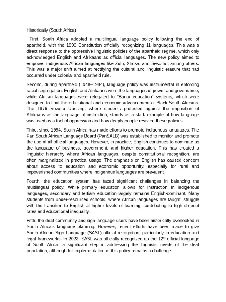 South Africa's Multilingual Language Policy | PDF | South Africa ...