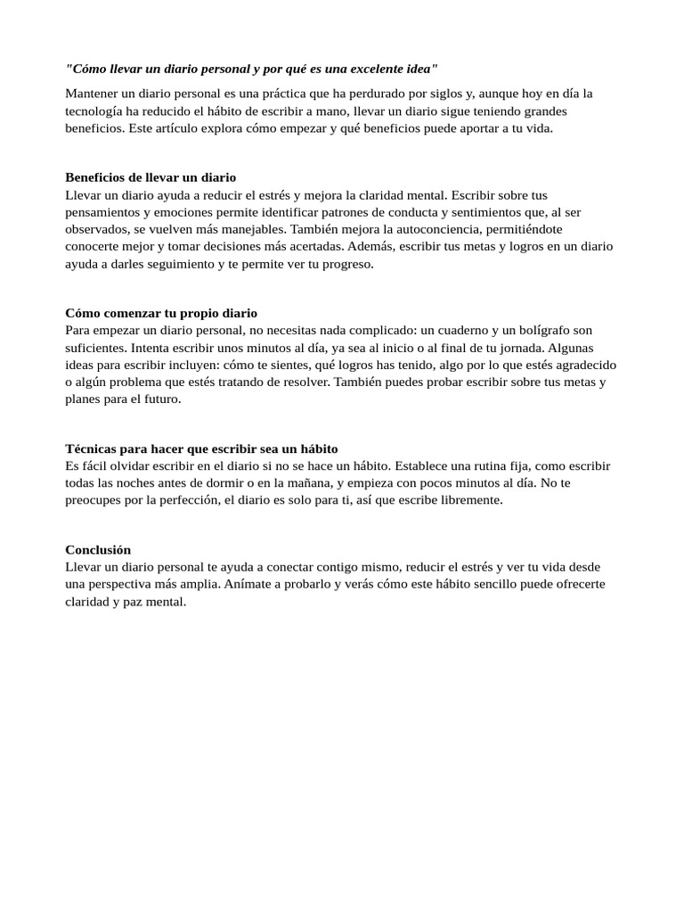 Cómo llevar un diario personal y por qué es una excelente idea PDF