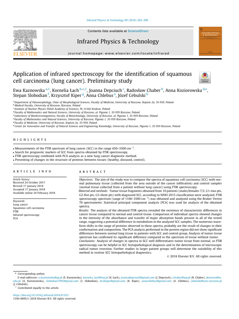 Infrared Spectroscopy in Lung Cancer Diagnosis | PDF | Carcinoma ...