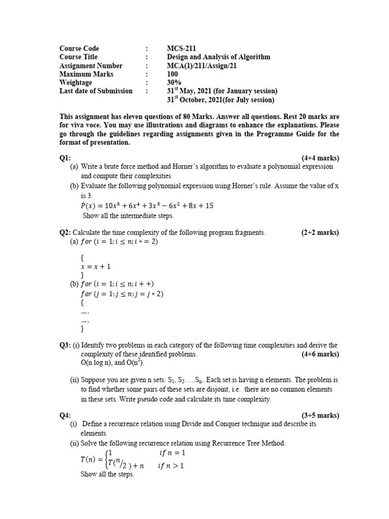 MCA NEW SEMESTER1 January2021 | PDF | Time Complexity | Theoretical ...