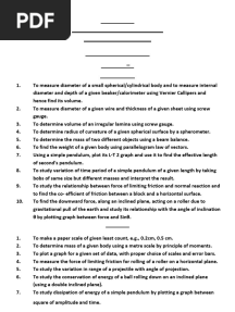Class - Xi and Xii Physics Practical List Session - 2024-25