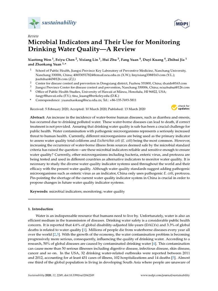 Microbial Indicators for Water Quality Monitoring | PDF | Drinking ...