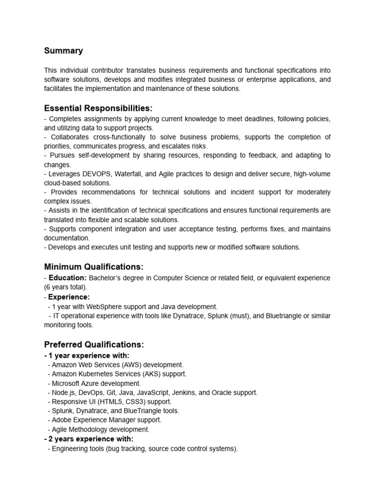 Jd it engineer applications workforce app support pdf