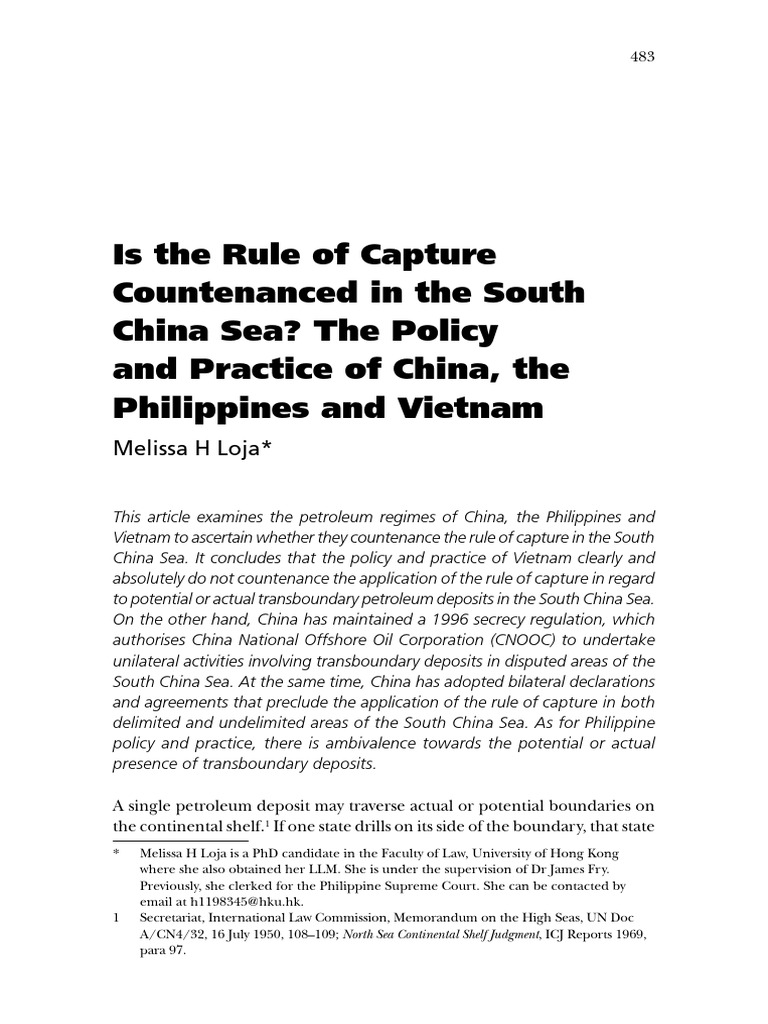 South China Sea: Rule of Capture Analysis | PDF | Territorial Waters ...