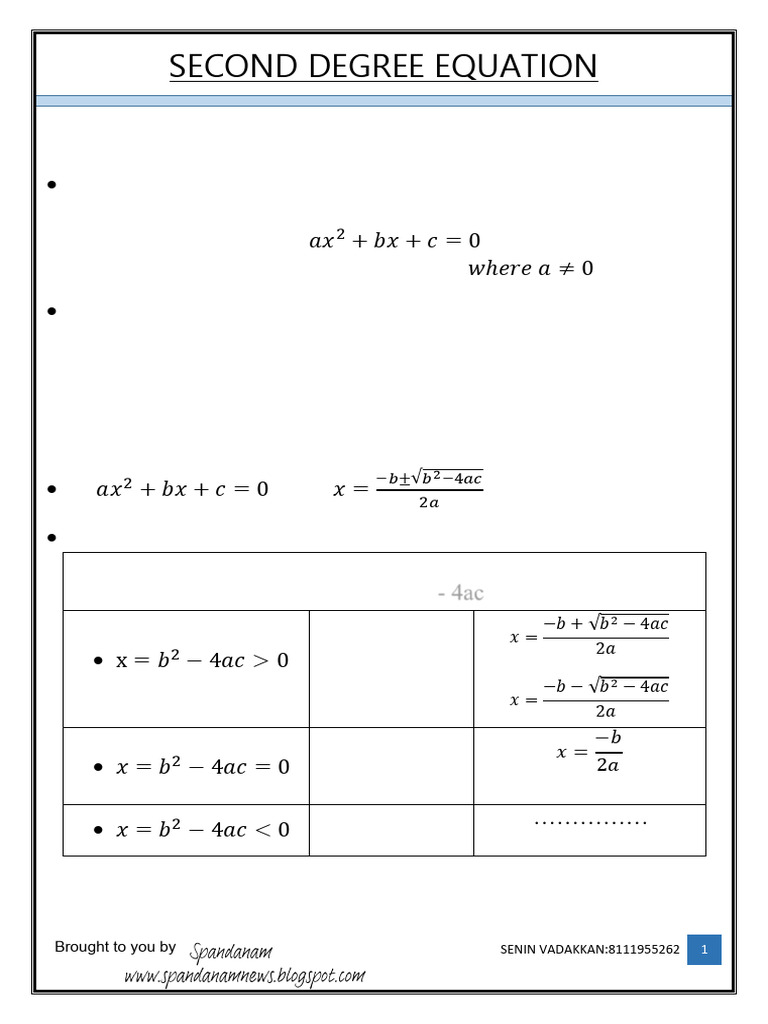 Understanding Second Degree Equations | PDF