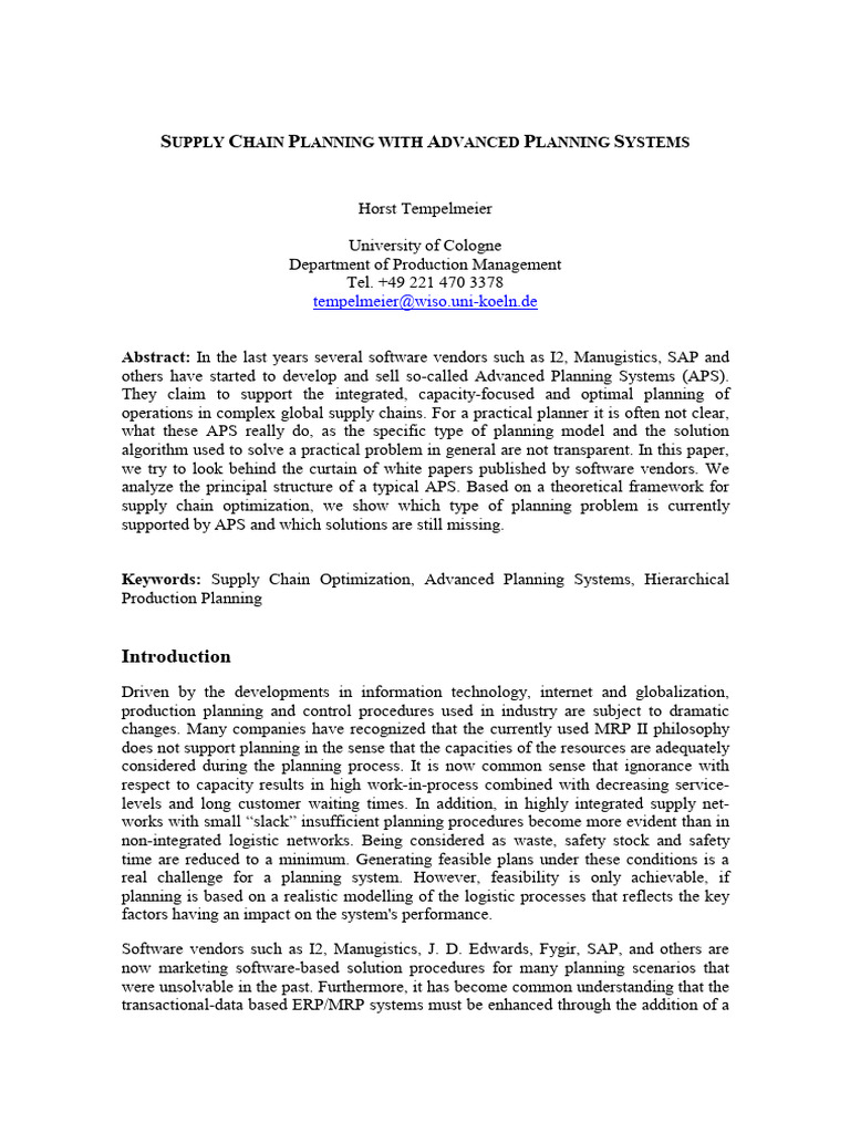 Advanced Planning Systems in Supply Chain | PDF | Linear Programming ...