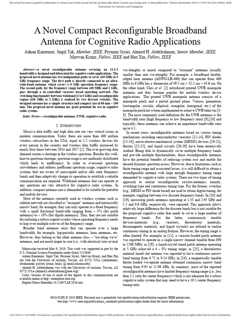 Compact Reconfigurable Antenna for Cognitive Radio | PDF | Antenna ...