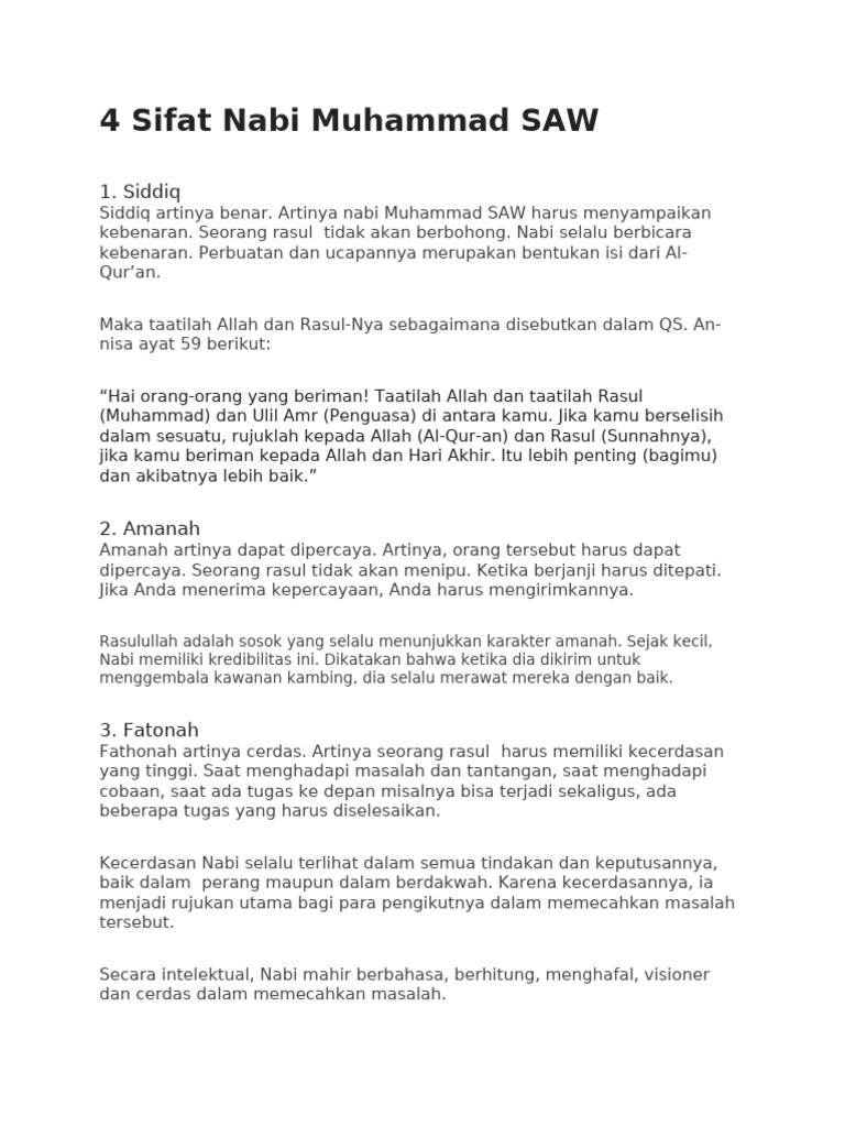 4 Sifat Nabi Muhammad Saw Pdf