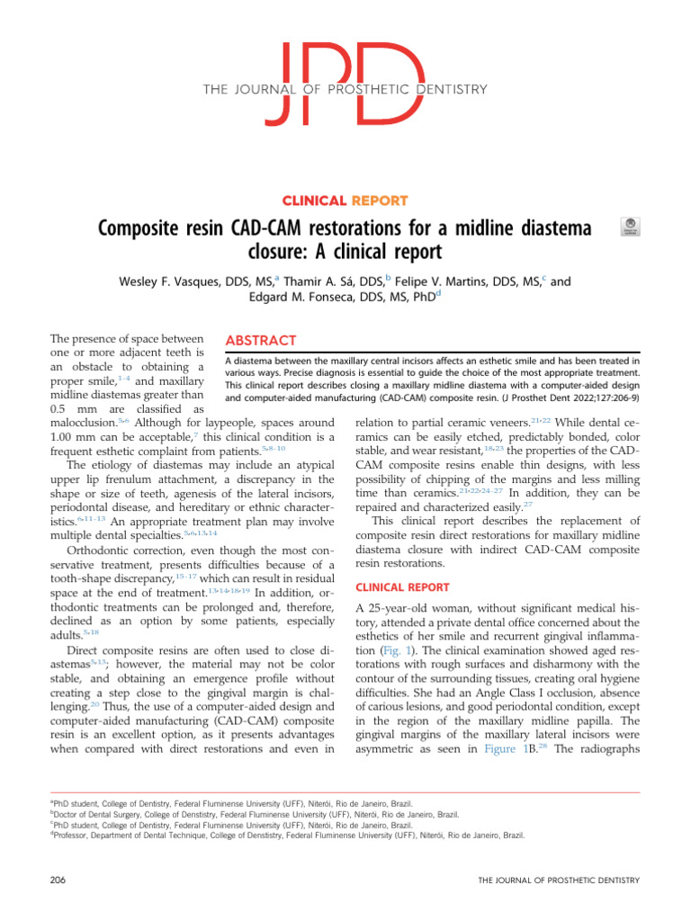 Composite Resin CAD CAM Restorations For A Midline | PDF ...