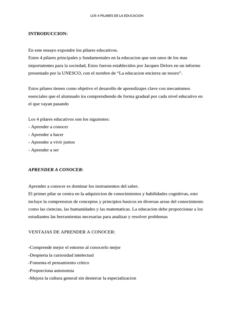 Los 4 Pilares de La Educacion | PDF | Aprendizaje | Cognición