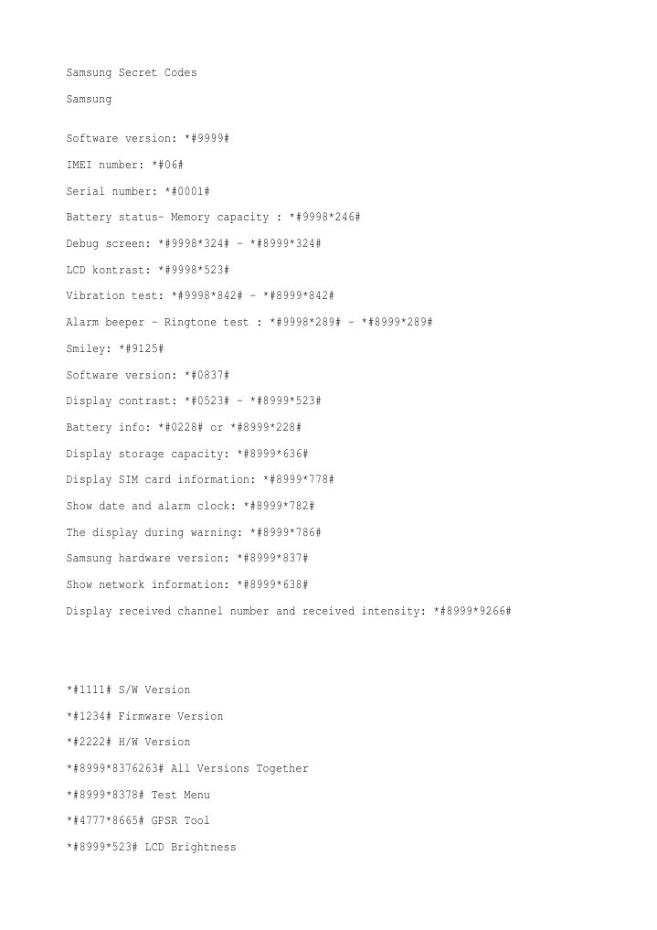Samsung Codes | PDF