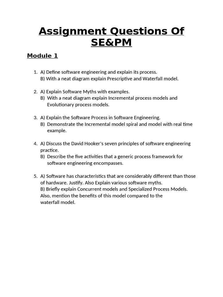 SE&PM Module 1 Assignment Questions | PDF | Computers