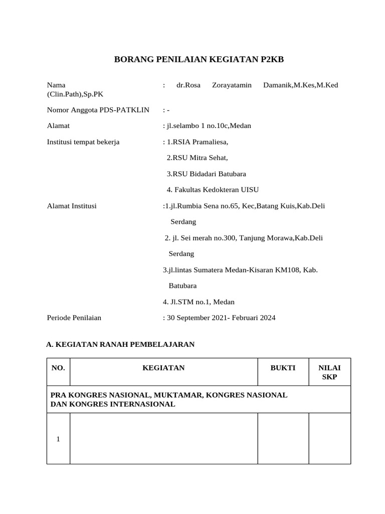 Penilaian Kegiatan P2KB dr. Rosa Damanik | PDF | Sains & Matematika