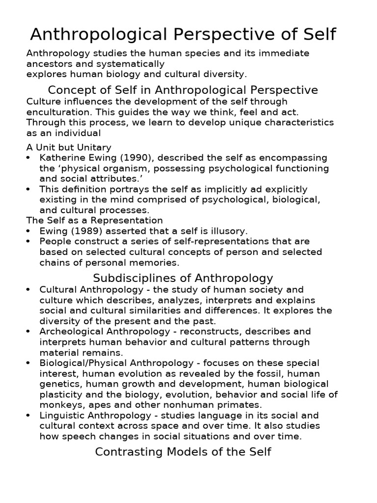 Anthropological Insights on Self and Culture | PDF | Anthropology ...