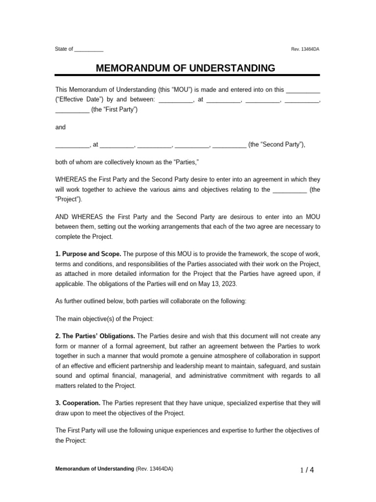 Memorandum of Understanding Template | PDF | Indemnity | Civil Law ...