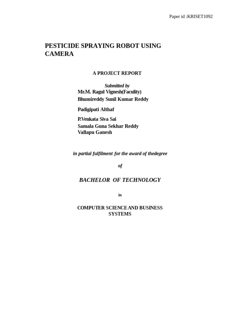 Pesticide Spraying Robot Using Camera | PDF | Electric Motor | Bluetooth