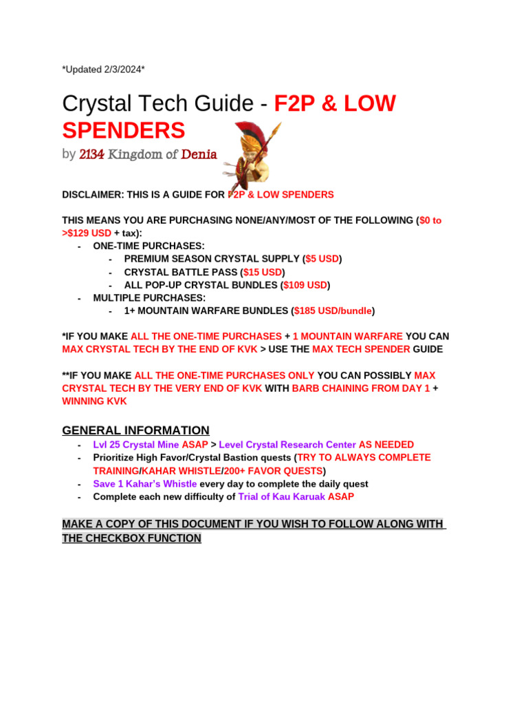 Crystal Tech Guide for F2P & Low Spenders | PDF