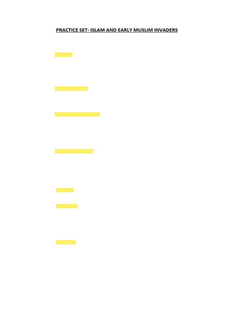 Practice set islam and early muslim invaders answer pdf