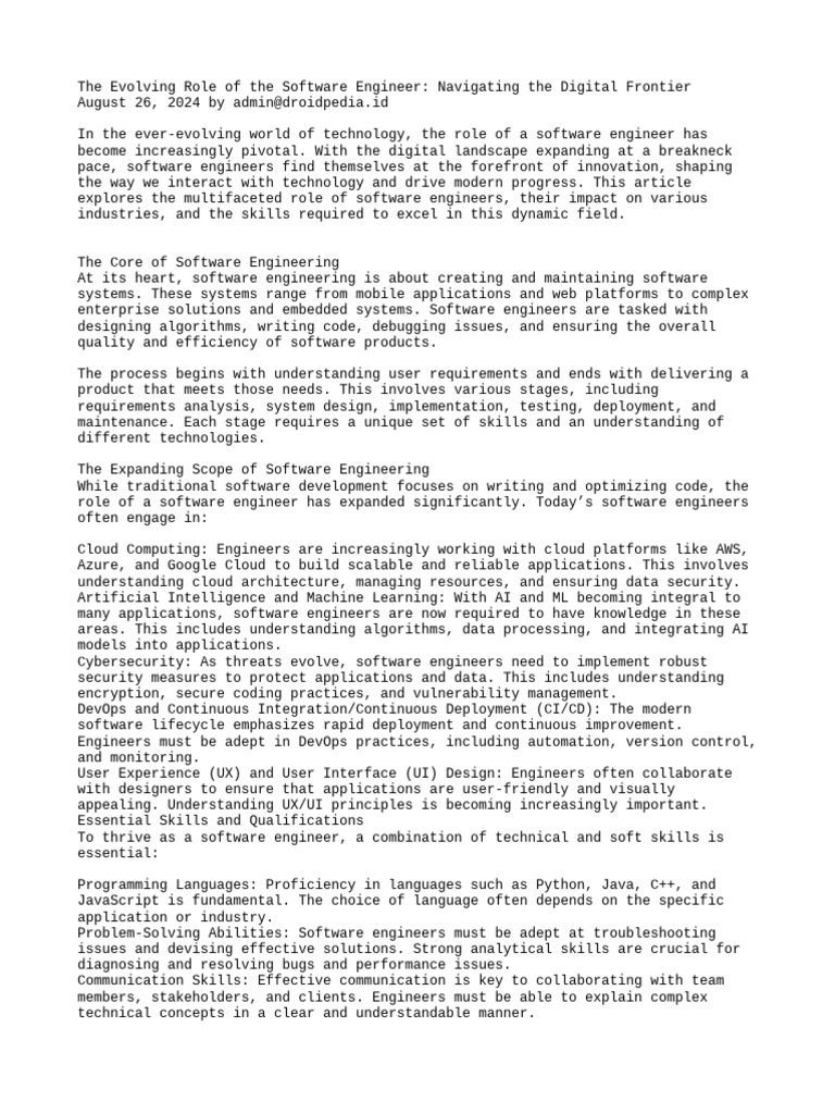 Software Engineering's Expanding Role | PDF | Software | Cloud Computing