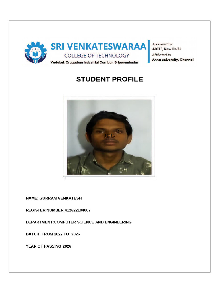 Student Profile: Gurram Venkatesh | PDF | Engineering | Psychology