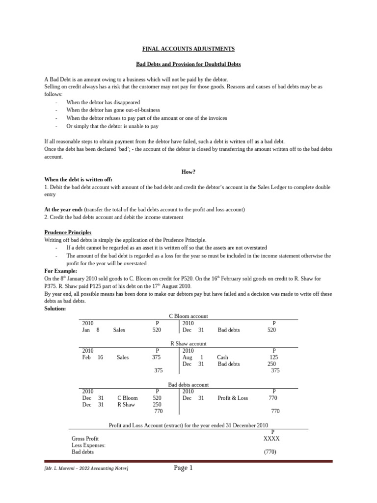 Bad Debts & Doubtful Debts Guide | PDF | Bad Debt | Debits And Credits
