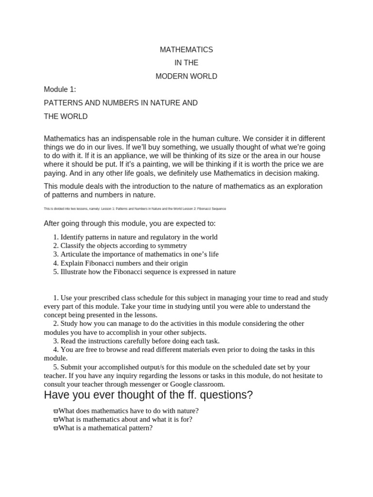 patterns and number in nature and the world | PDF | Symmetry | Pattern