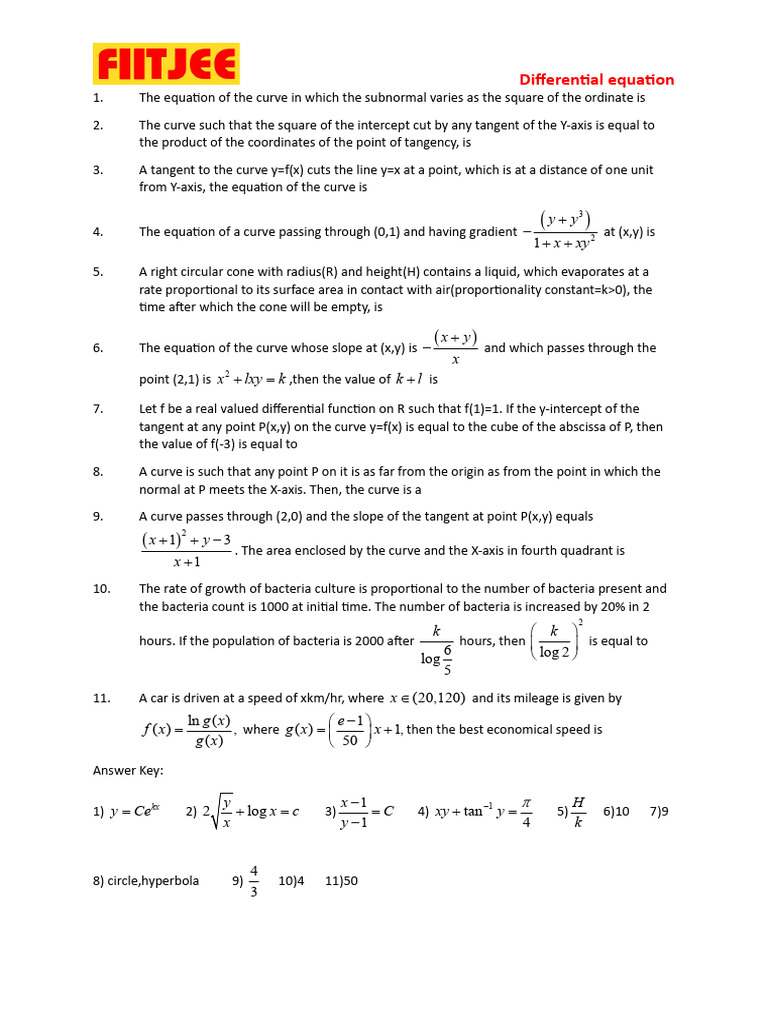 Differential Eqn(Word Problems) | PDF | Tangent | Cartesian Coordinate ...