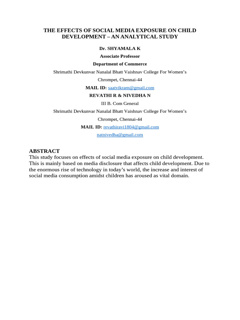 The Effects of Social Media Exposure on Child Development | PDF