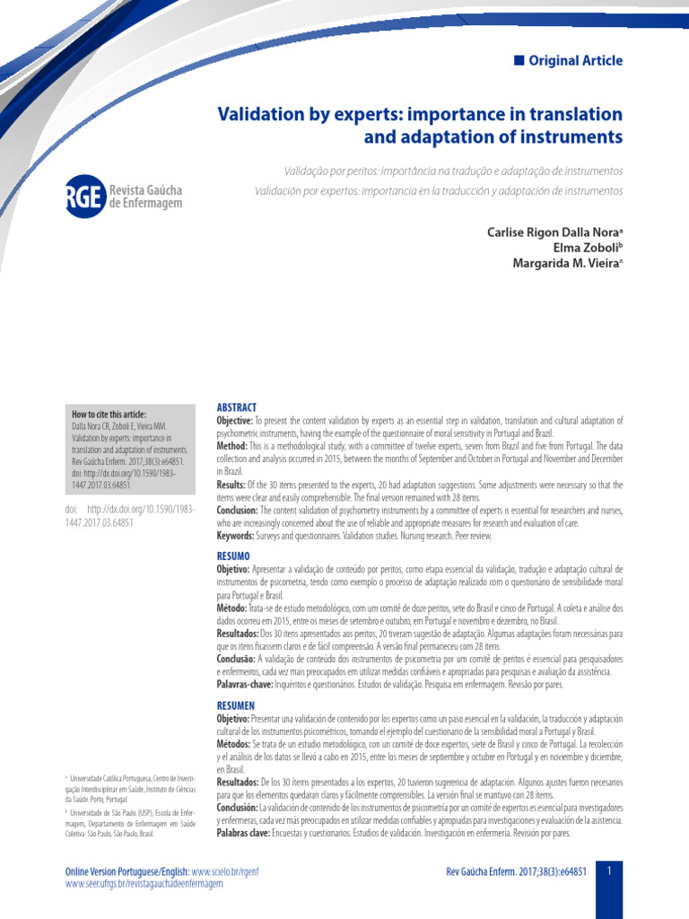 Validation by Experts: Importance in Translation and Adaptation of ...