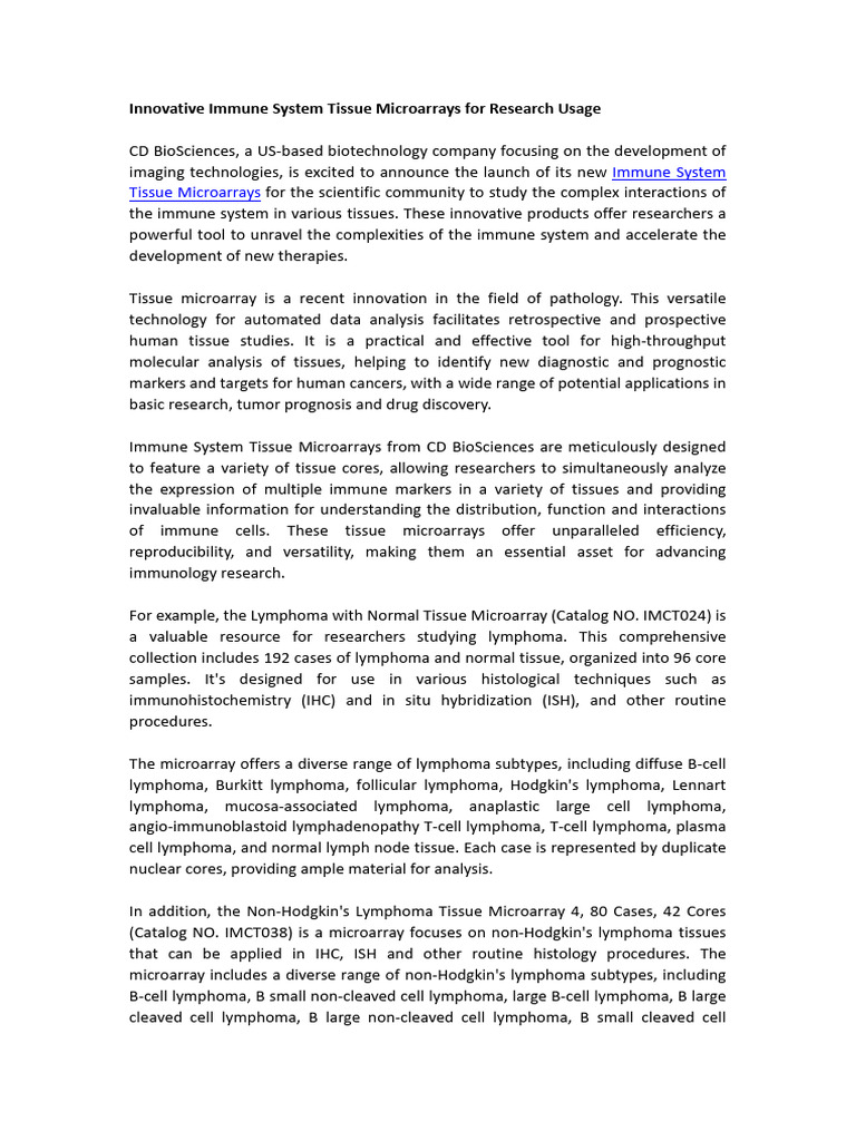 Immune System Tissue Microarrays for Research | PDF | Lymphoma ...