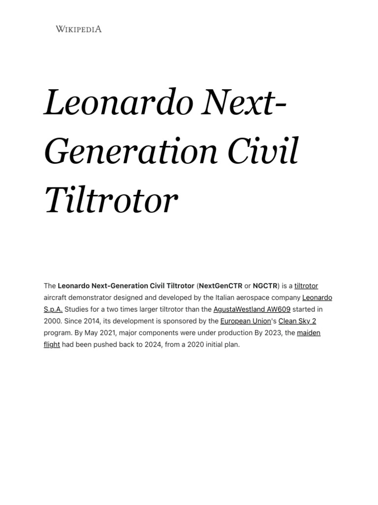 Leonardo Next-Generation Civil Tiltrotor - Wikipe | PDF | Aerospace ...